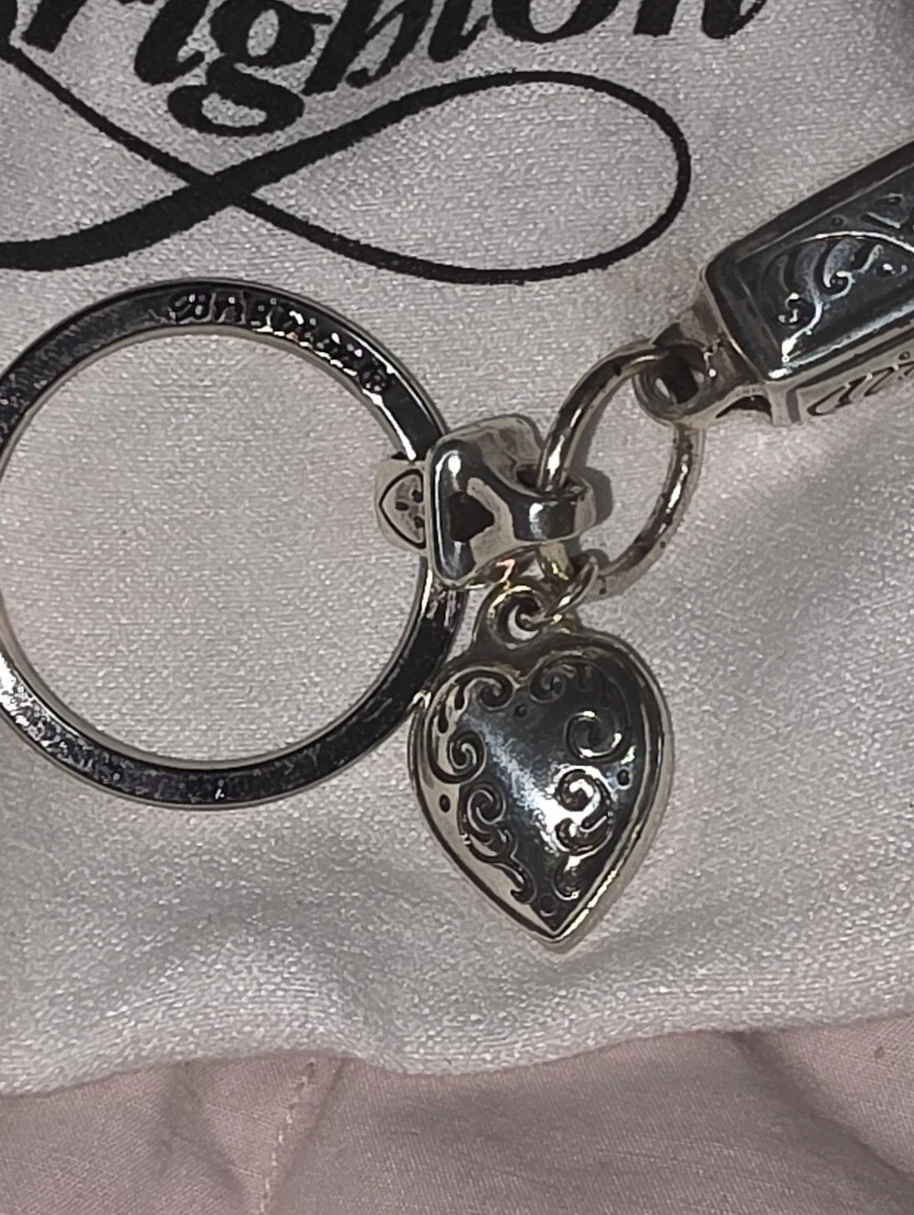 Brighton Red Braided Leather Wristlet Key Ring with Silver Heart Charm